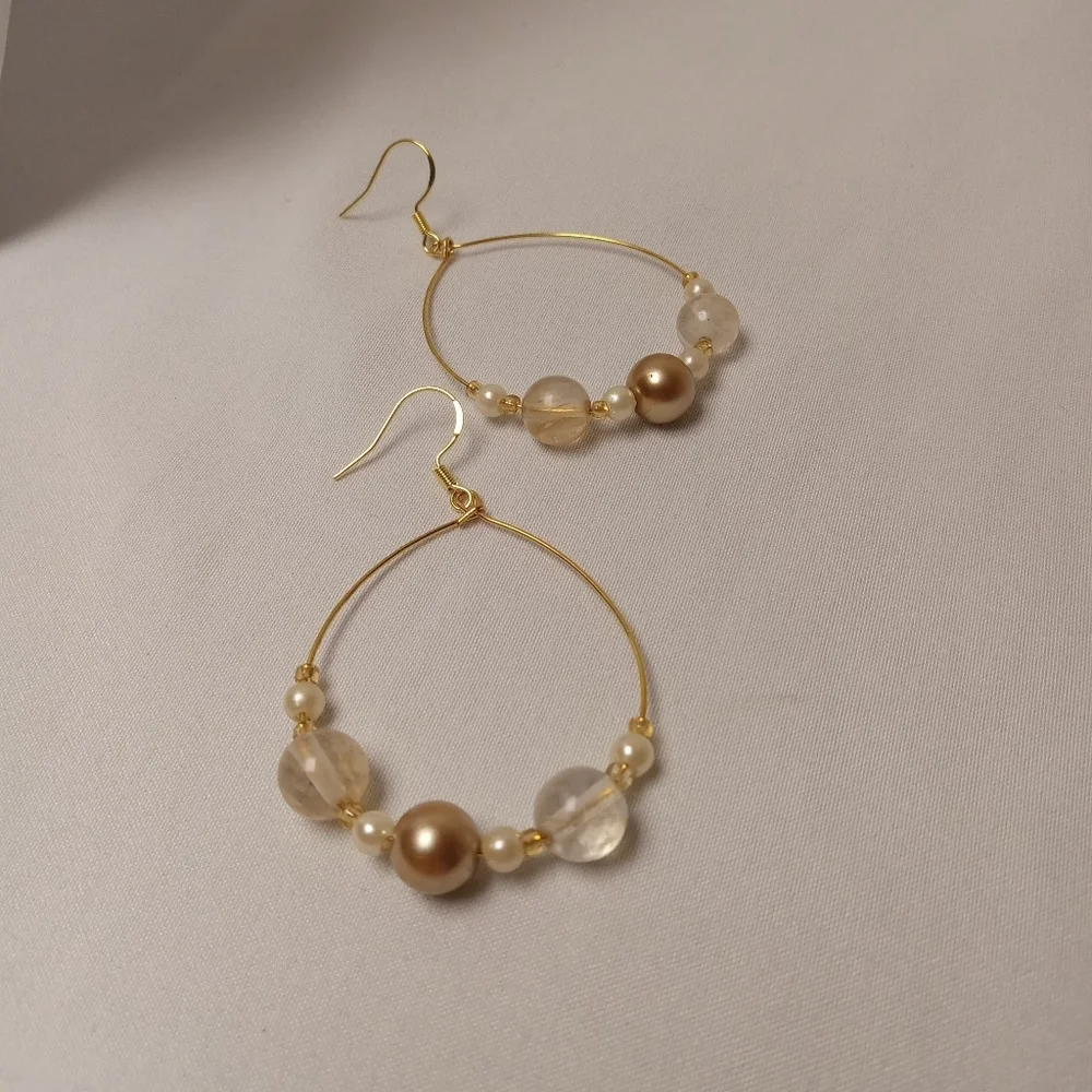 Hand Crafted Gold-Toned Beaded Hoop Earrings - Picture 1 of 7